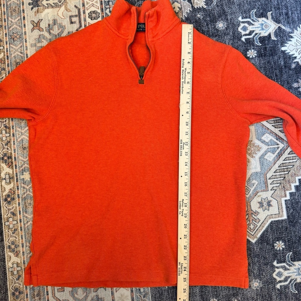 Polo Ralph Lauren Men’s Orange 1/4 Zip Soft Sweater 100% Cotton Size Medium - Picture 12 of 13